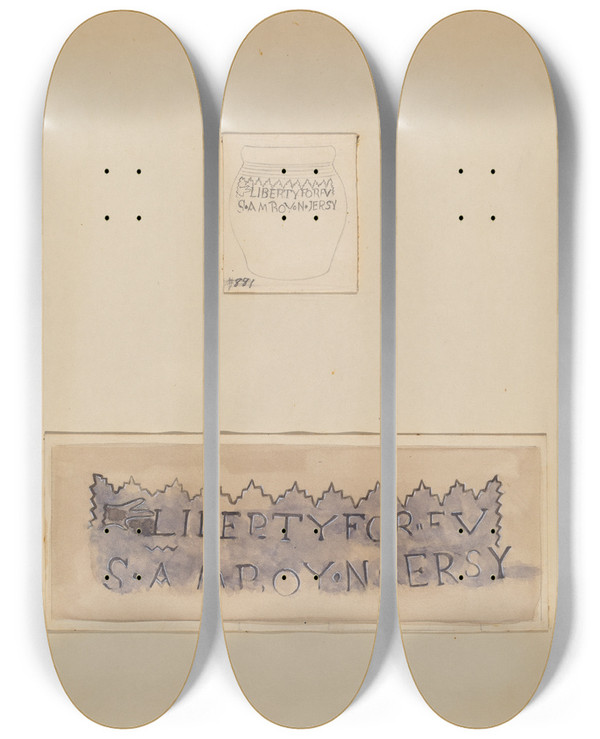 Triptych art skateboard deck of John Tarantino Small Pot Or Crock by John Tarantino (1935)