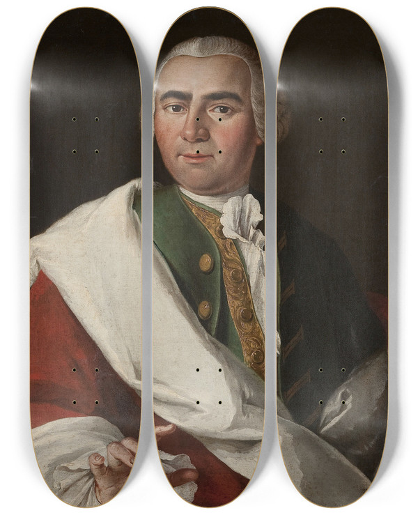 Triptych art skateboard deck of Franz Ignaz Molitor Portrait Of Jzef Antoni Haller Merchant From Krakw 17251785 by Franz Ignaz Molitor (1731-1794)
