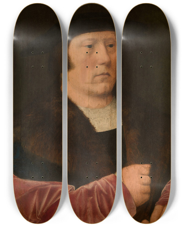 Triptych art skateboard deck of Albert Cornelis Portrait Of A Man by Albert Cornelis