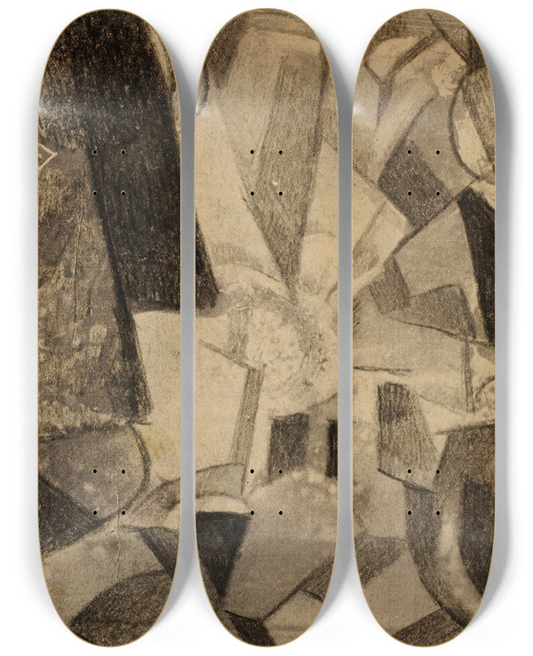 Triptych art skateboard deck of Carl Newman Abstract 6 by Carl Newman (1858-1932)