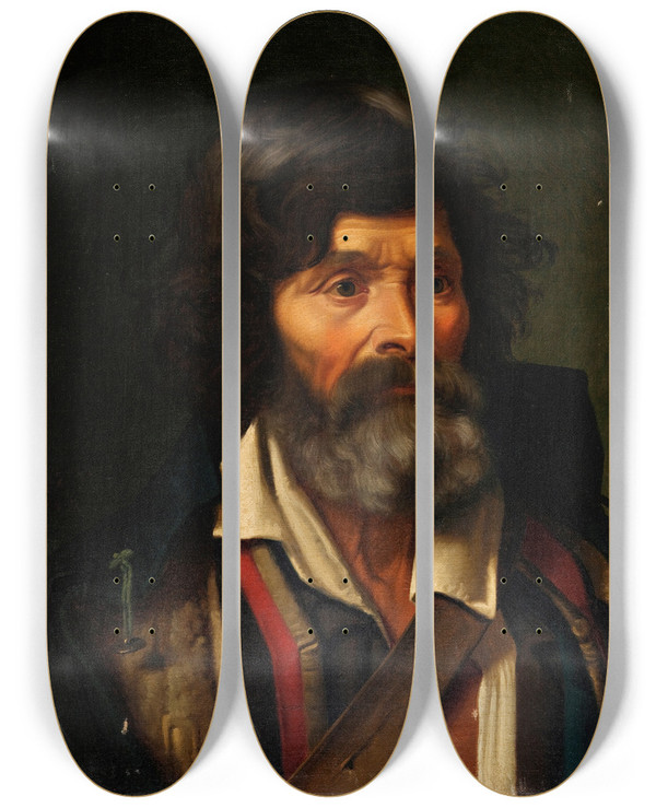 Triptych art skateboard deck of Frederik Vermehren A Greybearded Italian Farmer by Frederik Vermehren (1823-1910)