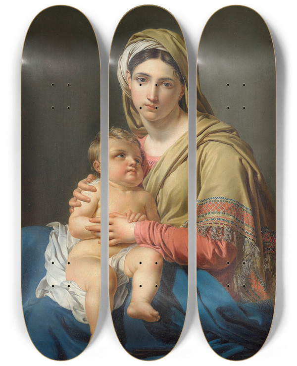 Triptych art skateboard deck of Joseph Paelinck Madonna And Child by Joseph Paelinck (1781-1839)