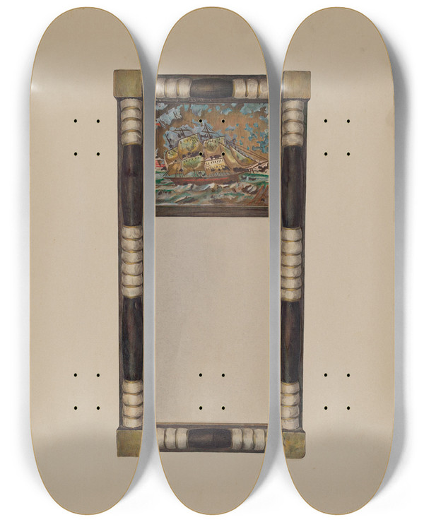 Triptych art skateboard deck of Rolland Ayres Hand Carved Mirror Frame by Rolland Ayres