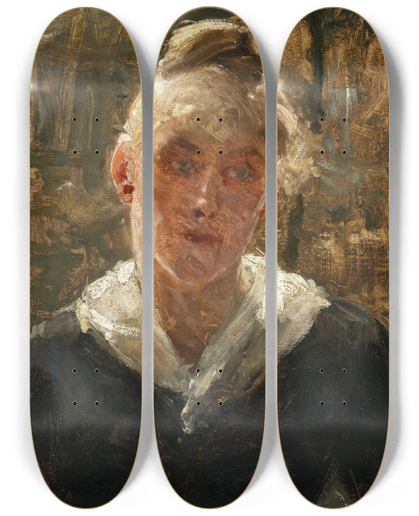 Triptych art skateboard deck of Broncia Kollerpinell Portrait Of A Woman by Broncia Koller Pinell (1863-1934)