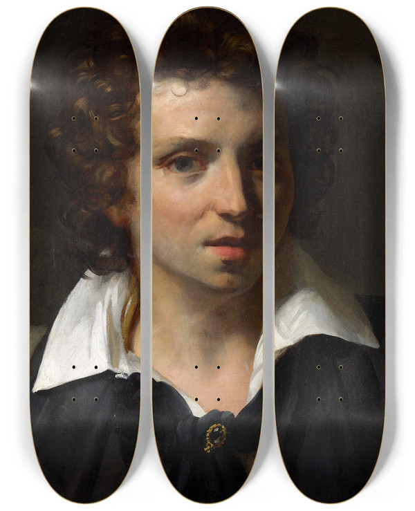 Triptych art skateboard deck of Thodore Gricault Portrait Of A Young Man by Theodore Gericault (1791-1824)