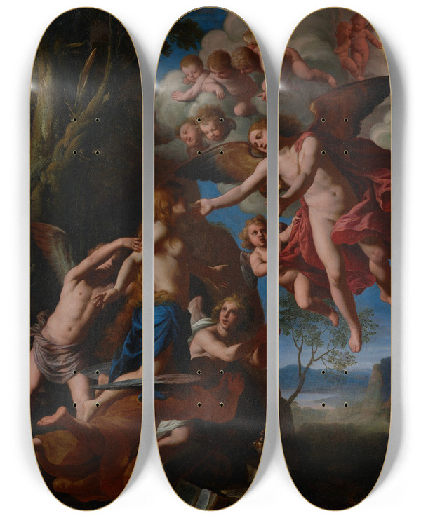 Triptych art skateboard deck of Alessandro Turchi The Communion Of The Magdalene by Alessandro Turchi (1578-1649)