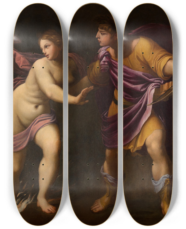 Triptych art skateboard deck of Guido Reni Orpheus Andeurydice by Guido Reni (1575-1642)