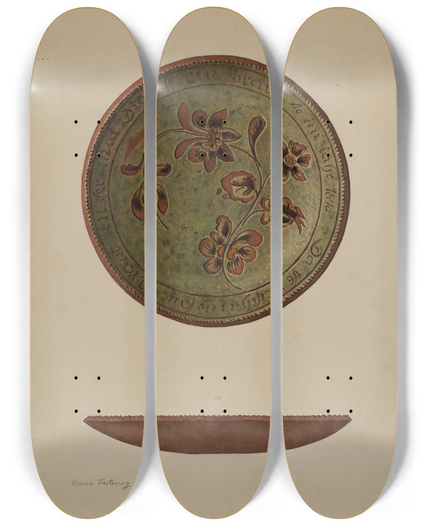Triptych art skateboard deck of Aaron Fastovsky Pa German Plate_3 by Aaron Fastovsky