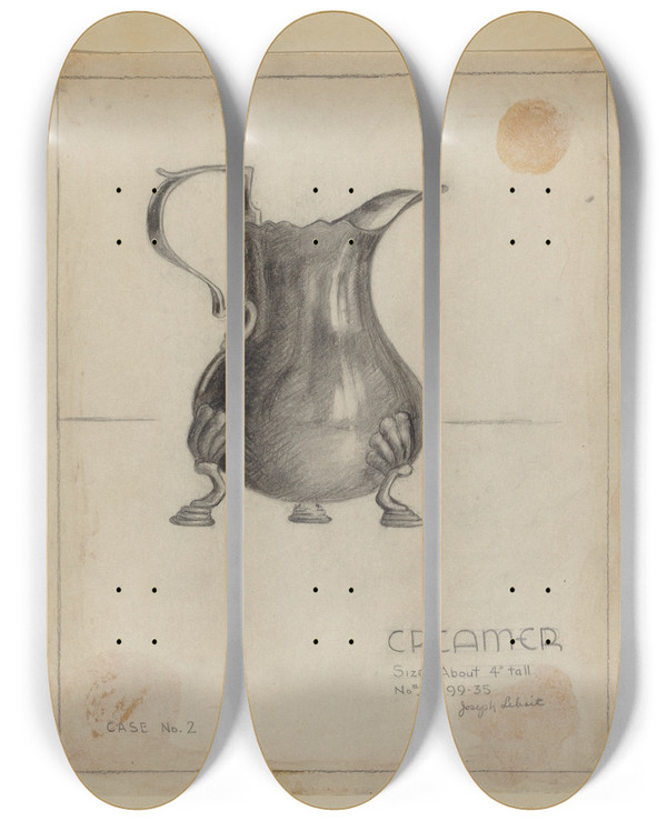 Triptych art skateboard deck of Joseph Leboit Silver Creamer by Joseph Leboit (1907-2002)