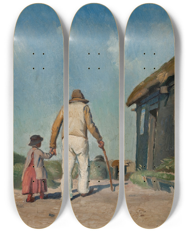 Triptych art skateboard deck of Michael Ancher Blind Christian Study by Michael Ancher (1849-1927)