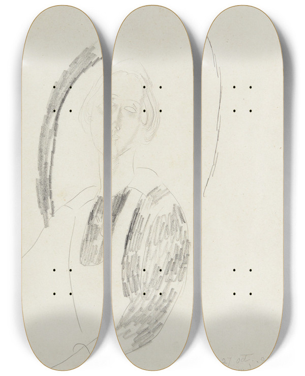 Triptych art skateboard deck of Amedeo Modigliani Portrait De Femme Annie Bjarne by Amedeo Modigliani (1884-1920)
