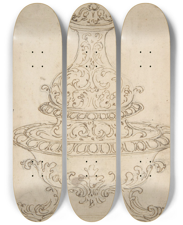 Triptych art skateboard deck of Giovanni Battista Foggini Design For A Vessel by Giovanni Battista Foggini (1652-1725)