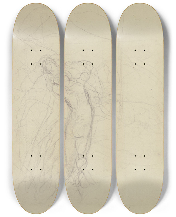 Triptych art skateboard deck of Victor Mller Two Embracing Nudes by Victor Muller (1829-1871)