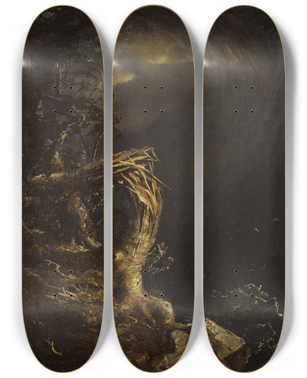 Triptych art skateboard deck of Jasper Francis Cropsey Blasted Tree by Jasper Francis Cropsey (1823-1900)