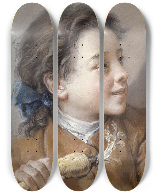 Triptych art skateboard deck of Franois Boucher Boy With A Carrot by Francois Boucher (1703-1770)