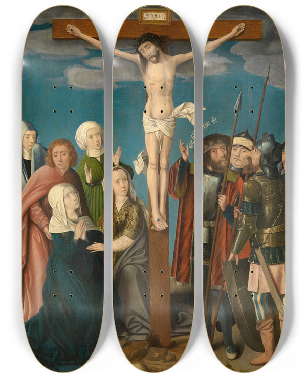 Triptych art skateboard deck of Master Of Hoogstraeten Calvary by Master Of Hoogstraeten (1475-1530)