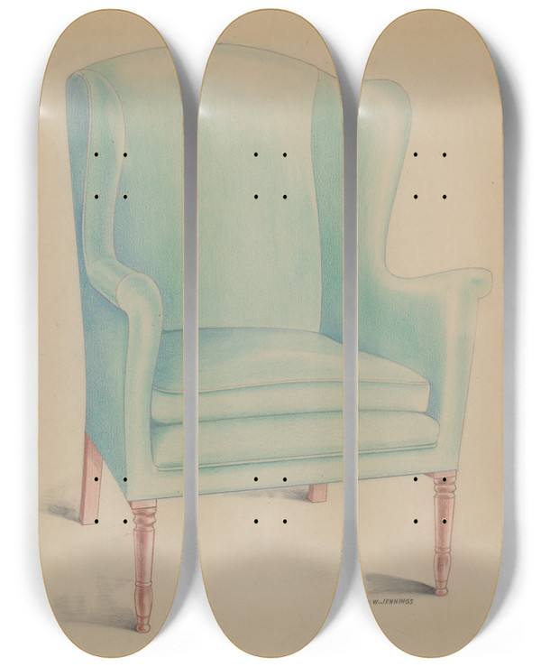 Triptych art skateboard deck of Walter W Jennings Duncan Phyfe Chair by Walter W Jennings