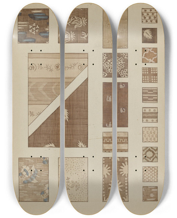 Triptych art skateboard deck of Millia Davenport Printed Cotton_1 by Millia Davenport