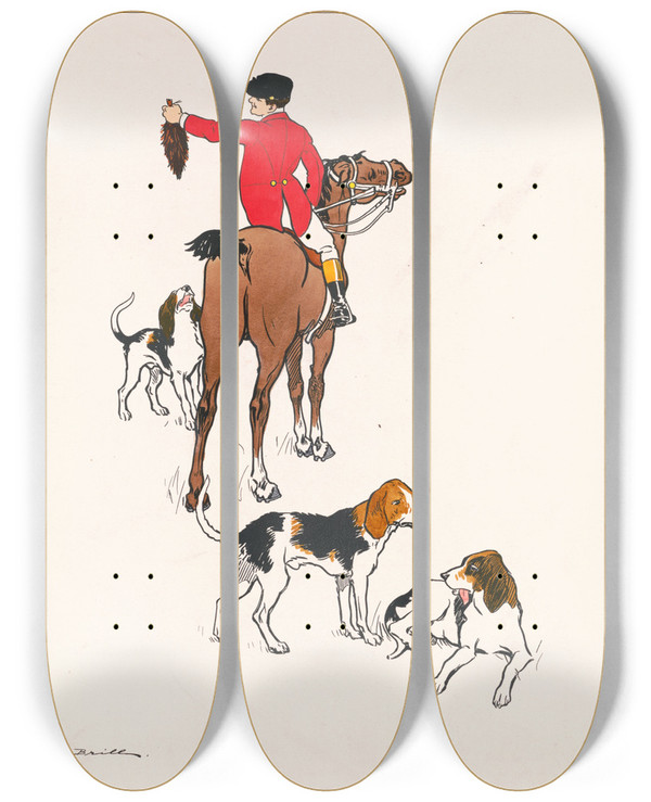 Triptych art skateboard deck of George Reiter Brill The Brush by George Reiter Brill (1867-1918)
