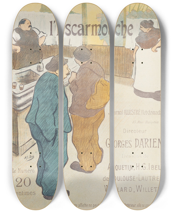 Triptych art skateboard deck of Henrigabriel Ibels Lescarmouche by Henri-Gabriel Ibels (1867-1936)