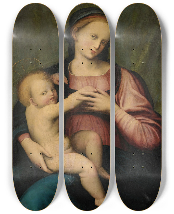 Triptych art skateboard deck of Domenico Puligo Virgin And Child by Domenico Puligo (1492-1527)