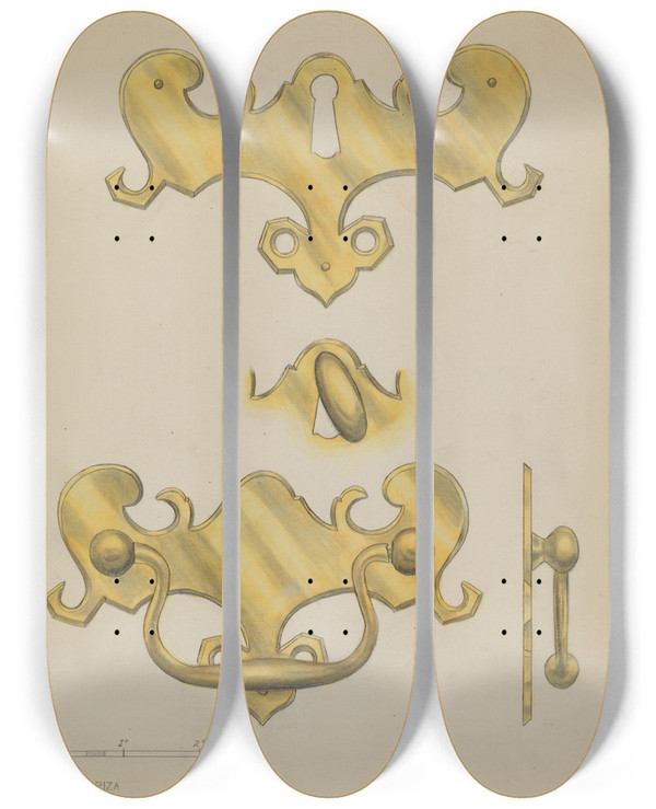 Triptych art skateboard deck of Janet Riza Drawer Pull_4 by Janet Riza (20-)