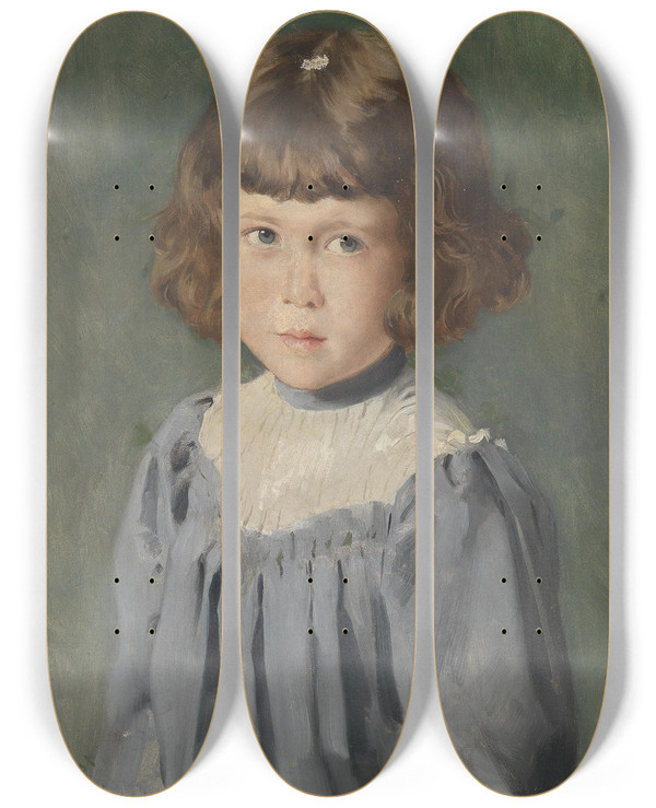 Triptych art skateboard deck of Carl Probst Mdchenbildnis by Carl Probst (1854-1924)