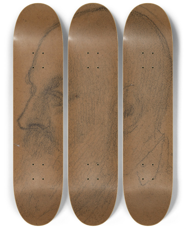 Triptych art skateboard deck of Pierre Puvis De Chavannes Tte Dhomme_1 by Pierre Puvis De Chavannes (1824-1898)