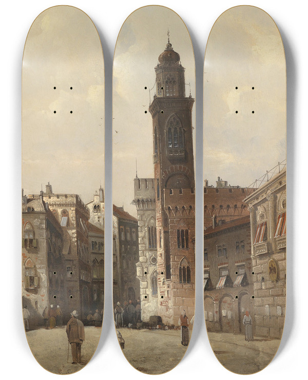 Triptych art skateboard deck of August Von Siegen Stadtansicht_2 by August Von Siegen (1850-1910)