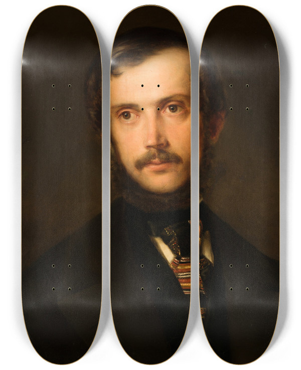 Triptych art skateboard deck of Henryk Rodakowski Portrait Of A Man by Henryk Rodakowski (1823-1894)