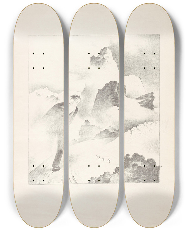 Triptych art skateboard deck of Franz Sedlacek Berggeist by Franz Sedlacek (1891-1945)