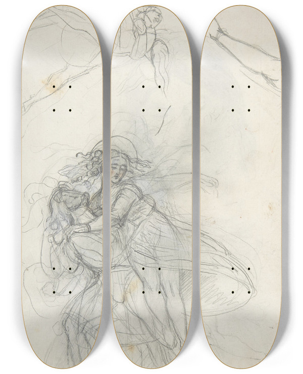 Triptych art skateboard deck of Theodor Von Holst Minotaur With A Maiden by Theodor Von Holst (1810-1844)
