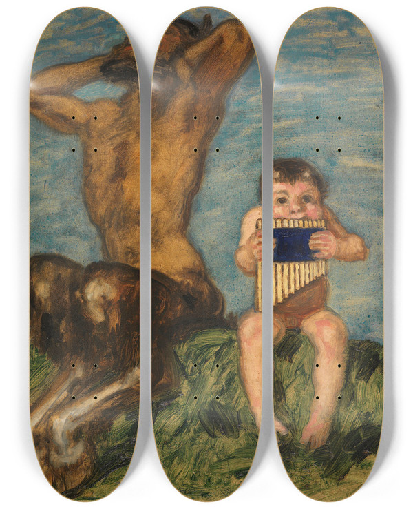Triptych art skateboard deck of Franz Von Stuck Dissonanz by Franz Von Stuck (1863-1928)