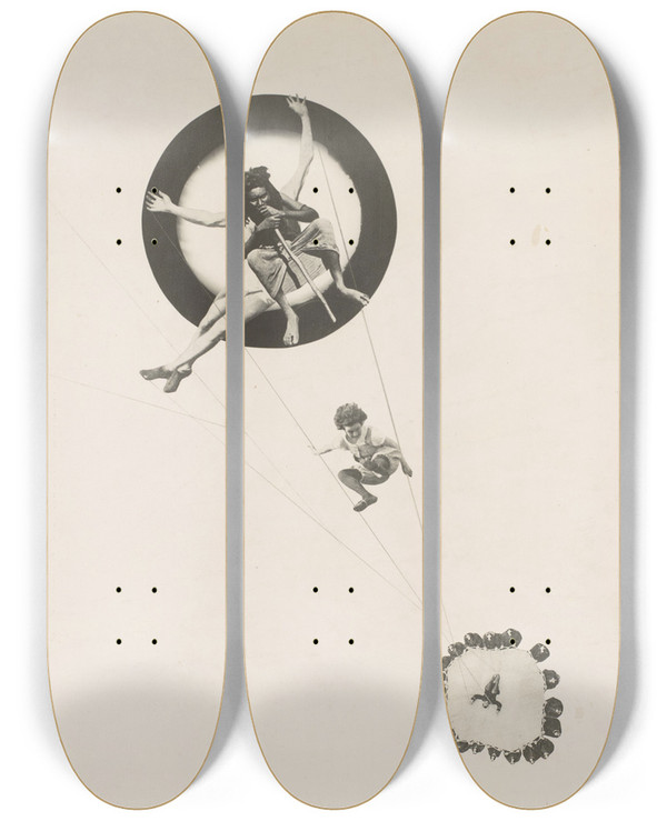Triptych art skateboard deck of Lszl Moholynagy Behind The Back Of The Gods by Laszlo Moholy Nagy (1895-1946)