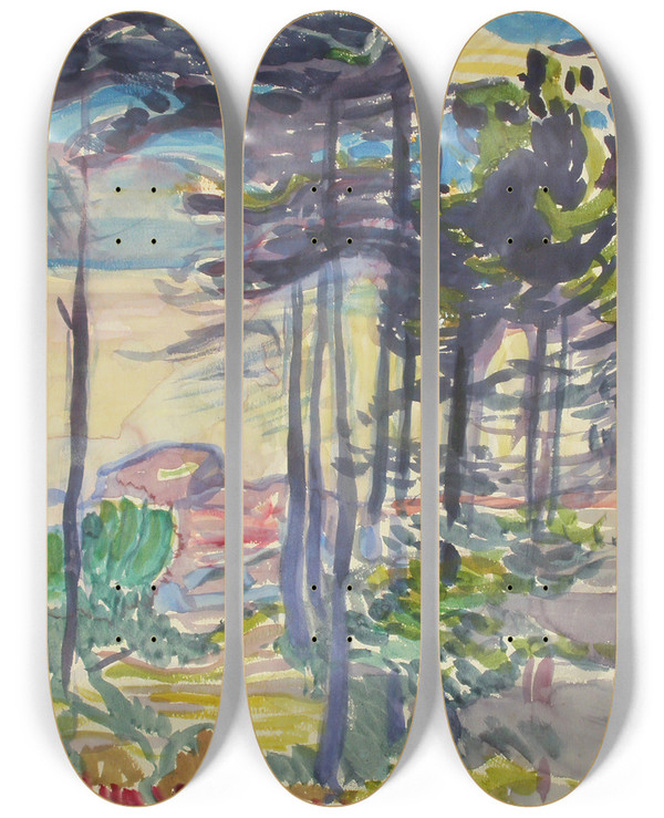Triptych art skateboard deck of Magnus Enckell Landscape_4 by Magnus Enckell (1870-1925)