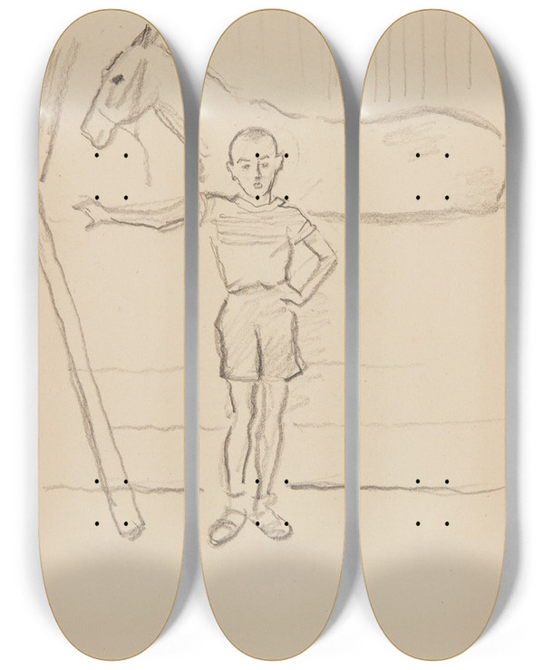 Triptych art skateboard deck of Ivan Ivanec Chopiec W Stajni by Ivan Ivanec (1893-1946)