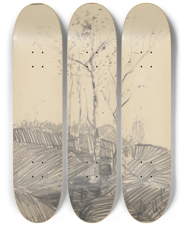 Triptych art skateboard deck of Zolo Palugyay Trees by Zolo Palugyay (1898-1935)