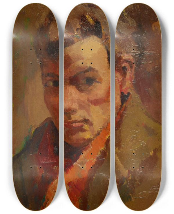 Triptych art skateboard deck of Frederick Porter Self Portrait_2 by Frederick Porter (1883-1944)