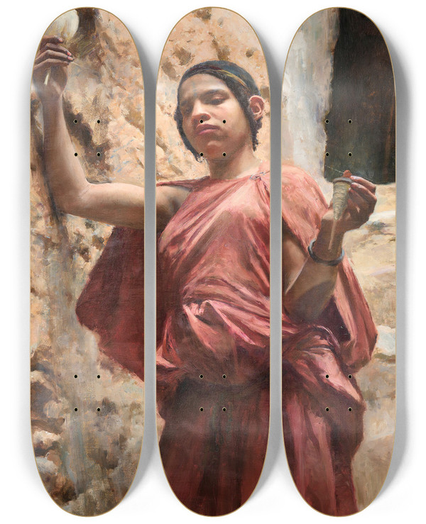 Triptych art skateboard deck of Mile Friant Spinner From El Kantara by mile Friant (1863-1932)