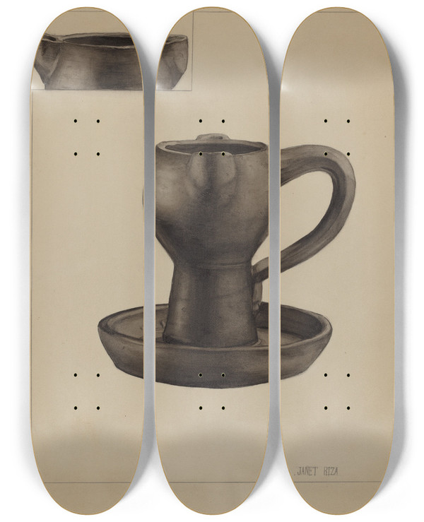 Triptych art skateboard deck of Janet Riza Grease Lamp by Janet Riza (20-)