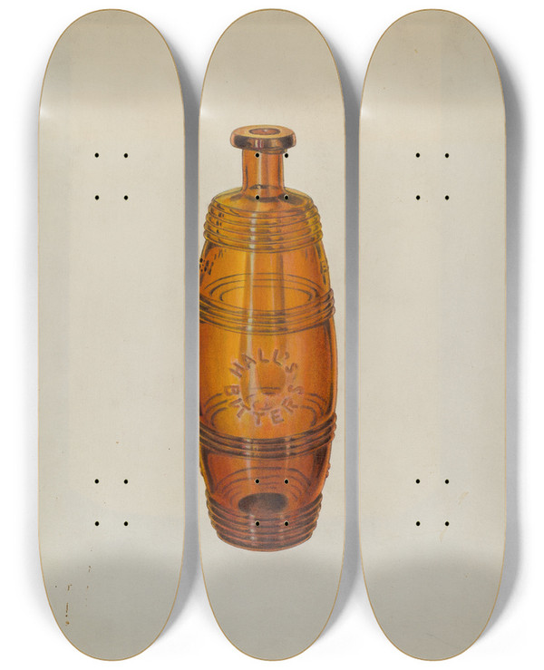 Triptych art skateboard deck of Dorothy Brennan Bottle by Dorothy Brennan