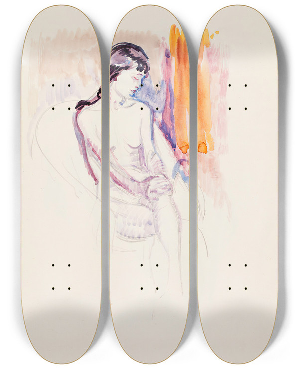 Triptych art skateboard deck of Magnus Enckell Istuva Malli Luonnos by Magnus Enckell (1870-1925)