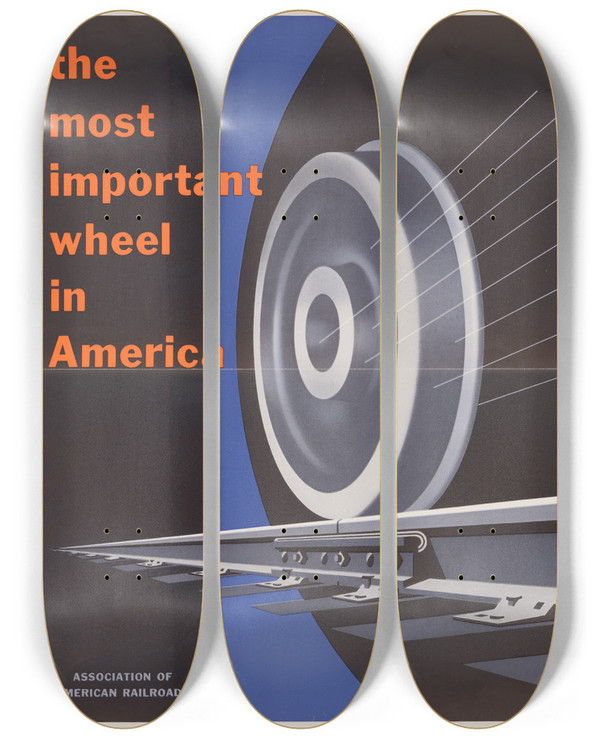 Triptych art skateboard deck of Joseph Binder The Most Important Wheels In America_1 by Joseph Binder (1898-1972)