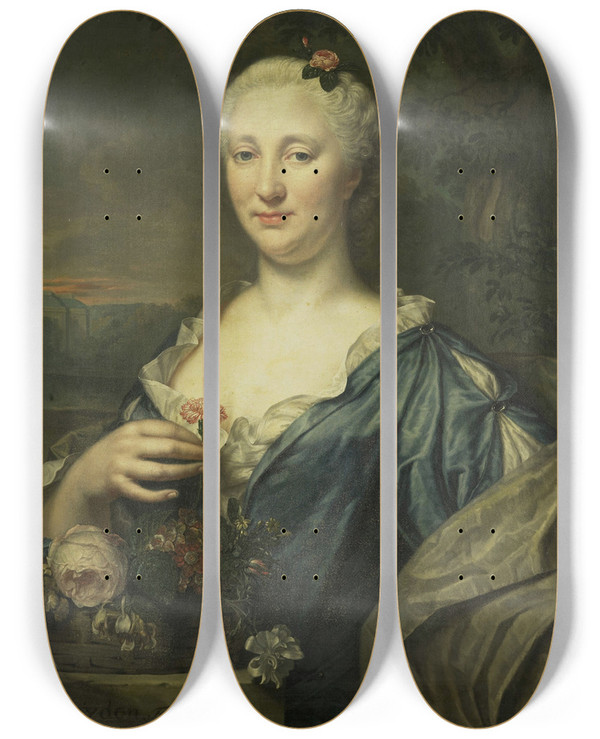 Triptych art skateboard deck of Mattheus Verheyden Portrait Of Agnes Margaretha Albinus Wife Of Coenraad Van Heemskerck by Mattheus Verheyden (1700-1776)