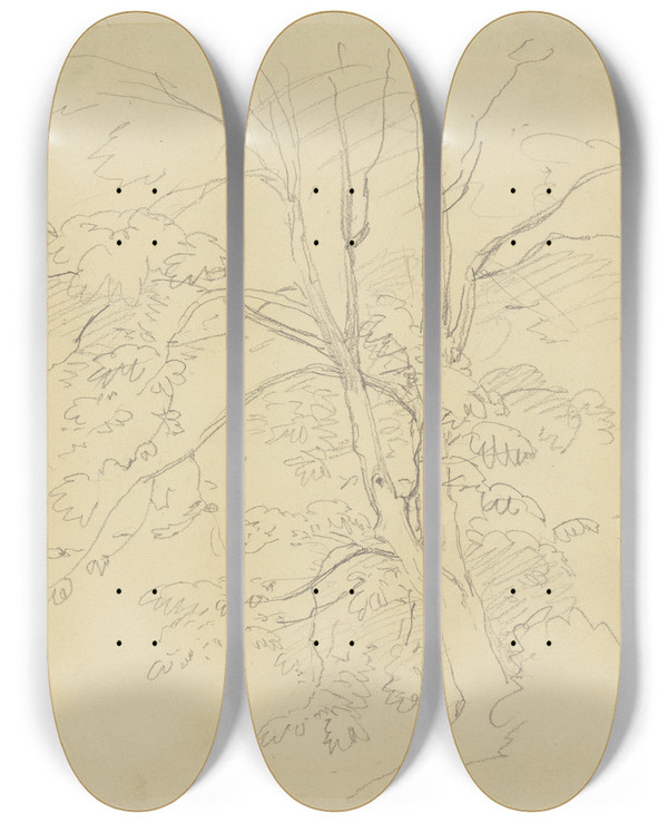 Triptych art skateboard deck of Jakob Becker Tree_6 by Jakob Becker (1810-1872)
