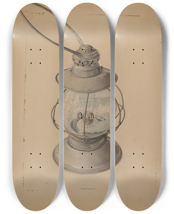 Triptych art skateboard deck of Samuel Faigin Kerosene Lantern by Samuel Faigin
