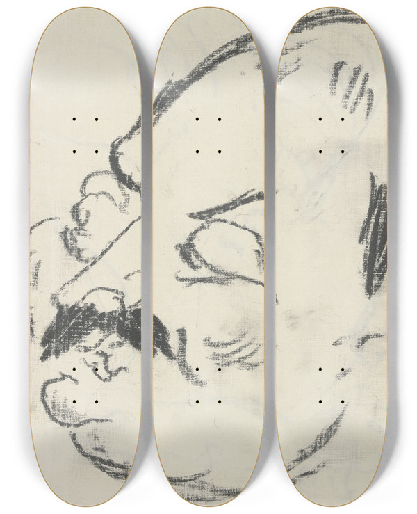 Triptych art skateboard deck of Max Beckmann Head Of Ugi Battenberg by Max Beckmann (1884-1950)