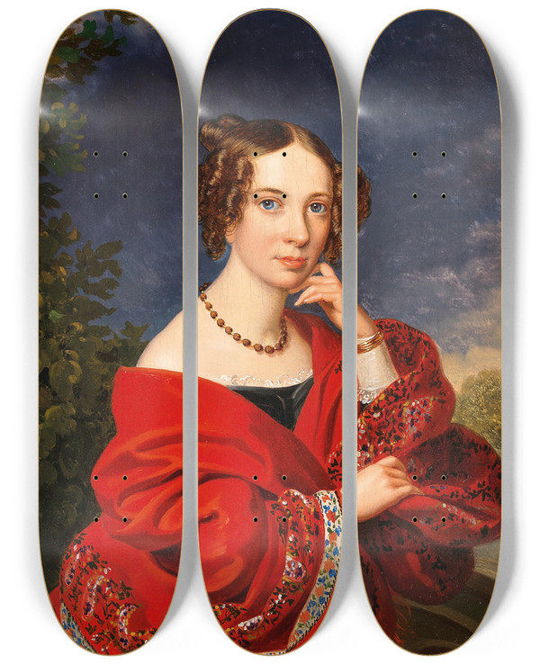 Triptych art skateboard deck of Leopold Fertbauer Portrt_2 by Leopold Fertbauer (1802-1875)