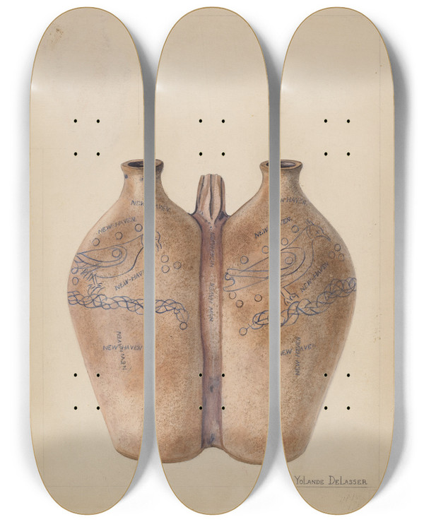 Triptych art skateboard deck of Yolande Delasser Gemel Bottle by Yolande Delasser (1935)