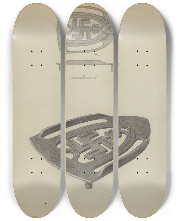 Triptych art skateboard deck of Gordon Sanborn Pa German Flatiron Holder_2 by Gordon Sanborn
